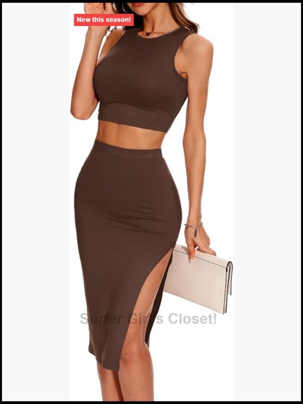 Two Piece Midi Dress Set Tank Top Bodycon Skirt High Stretch Slim Fit Summer